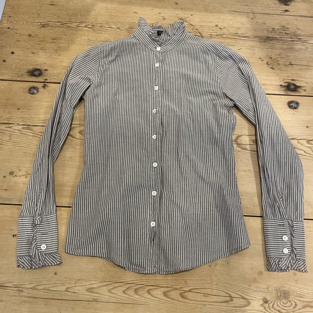 J. Crew Brown and White Striped Top size 4